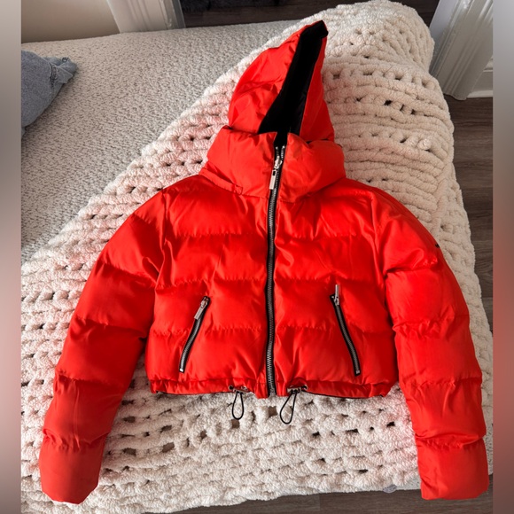 Maniere De Voir Reversible Bomber Jacket With Removable Hoodie Black Orange - Picture 10 of 13